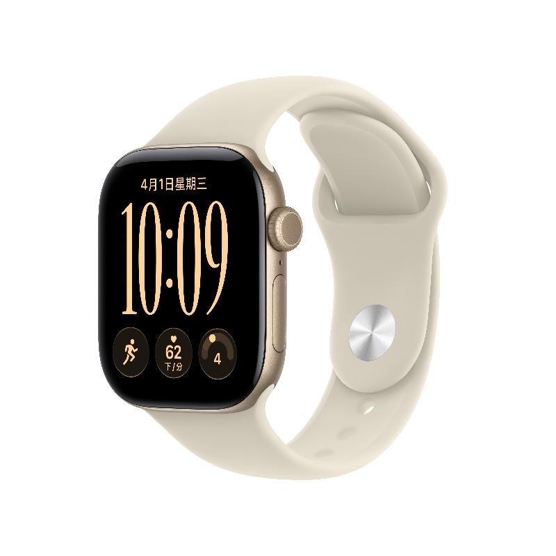 【新品預約】Apple Watch S12 LTE 42mm淺金色鋁金屬-沙色運動型錶帶 - S/M