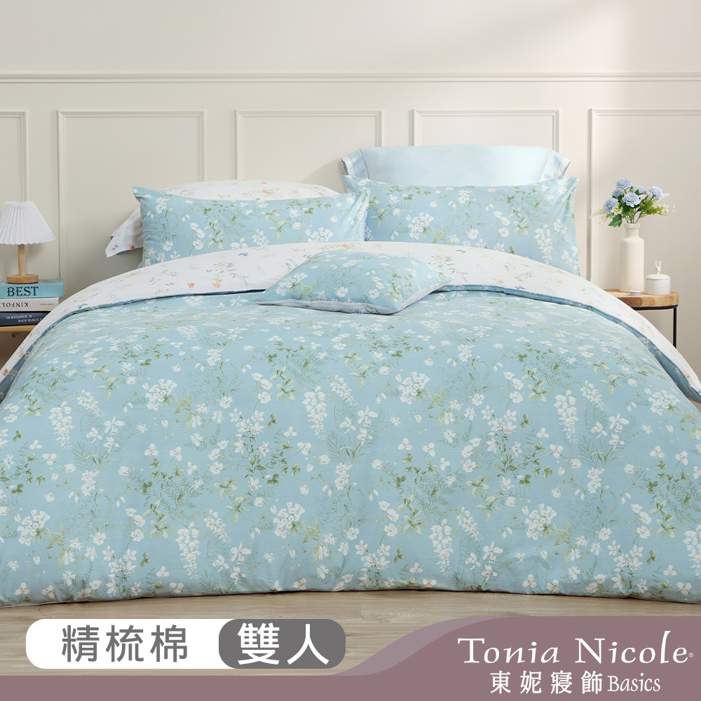 【Tonia Nicole 東妮寢飾】春溪曉韻100%精梳棉兩用被床包組(雙人)
