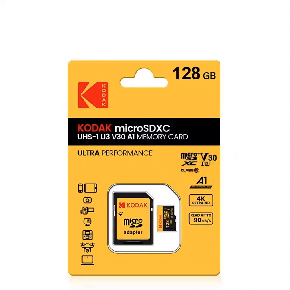 【Kodak 柯達】Micro(UHS-I U3/V30/A1)記憶卡-128GB(黑色)含轉接卡
