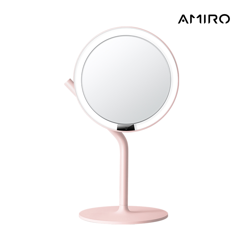 【AMIRO】Mate系列 MINI3 無段調光 LED高清日光化妝鏡-櫻花粉+5倍磁吸放大鏡
