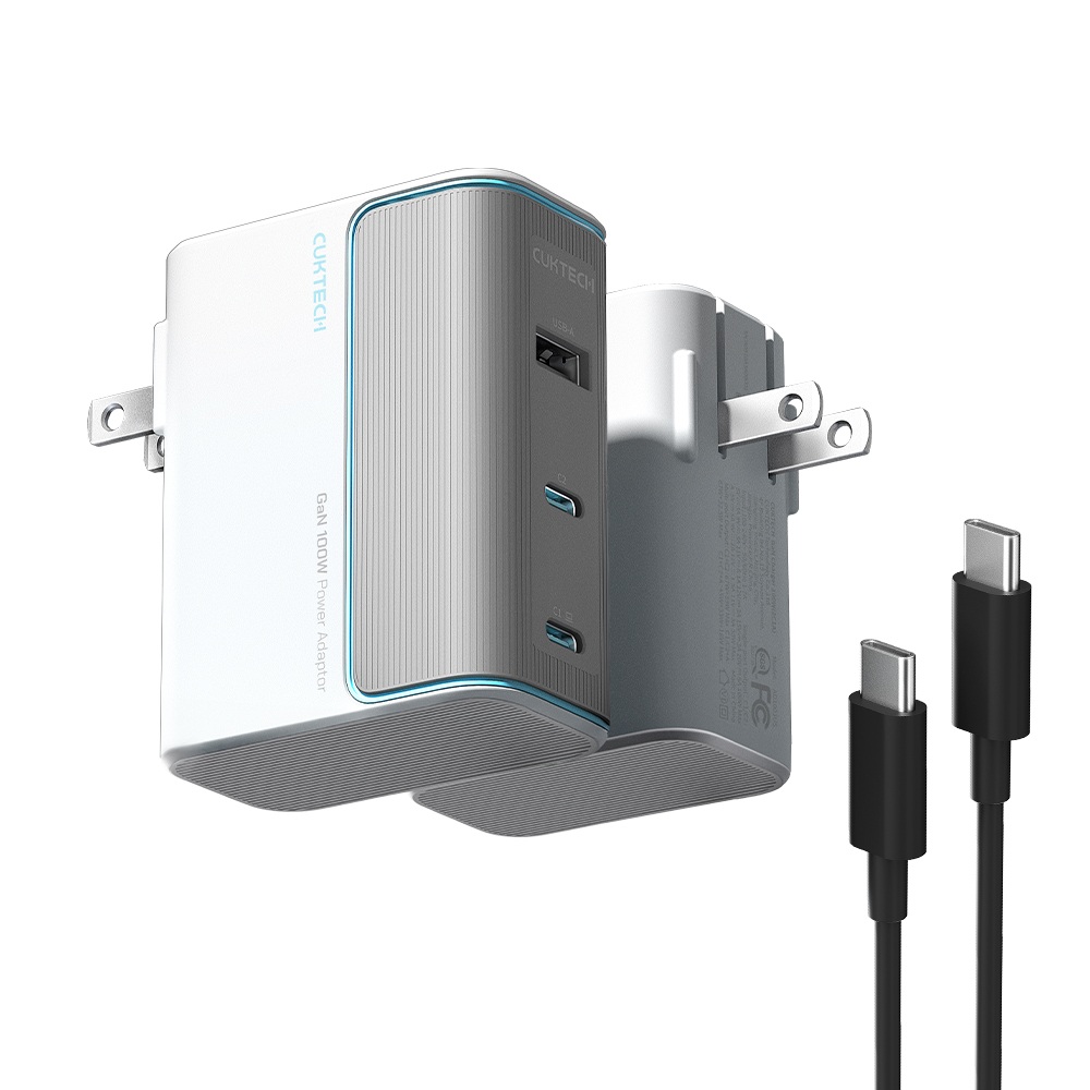 CUKTECH 酷態科 100W GaN 10號氮化鎵 PD快充 充電器 2C1A 附充電線 (AD1003US) - 銀白
