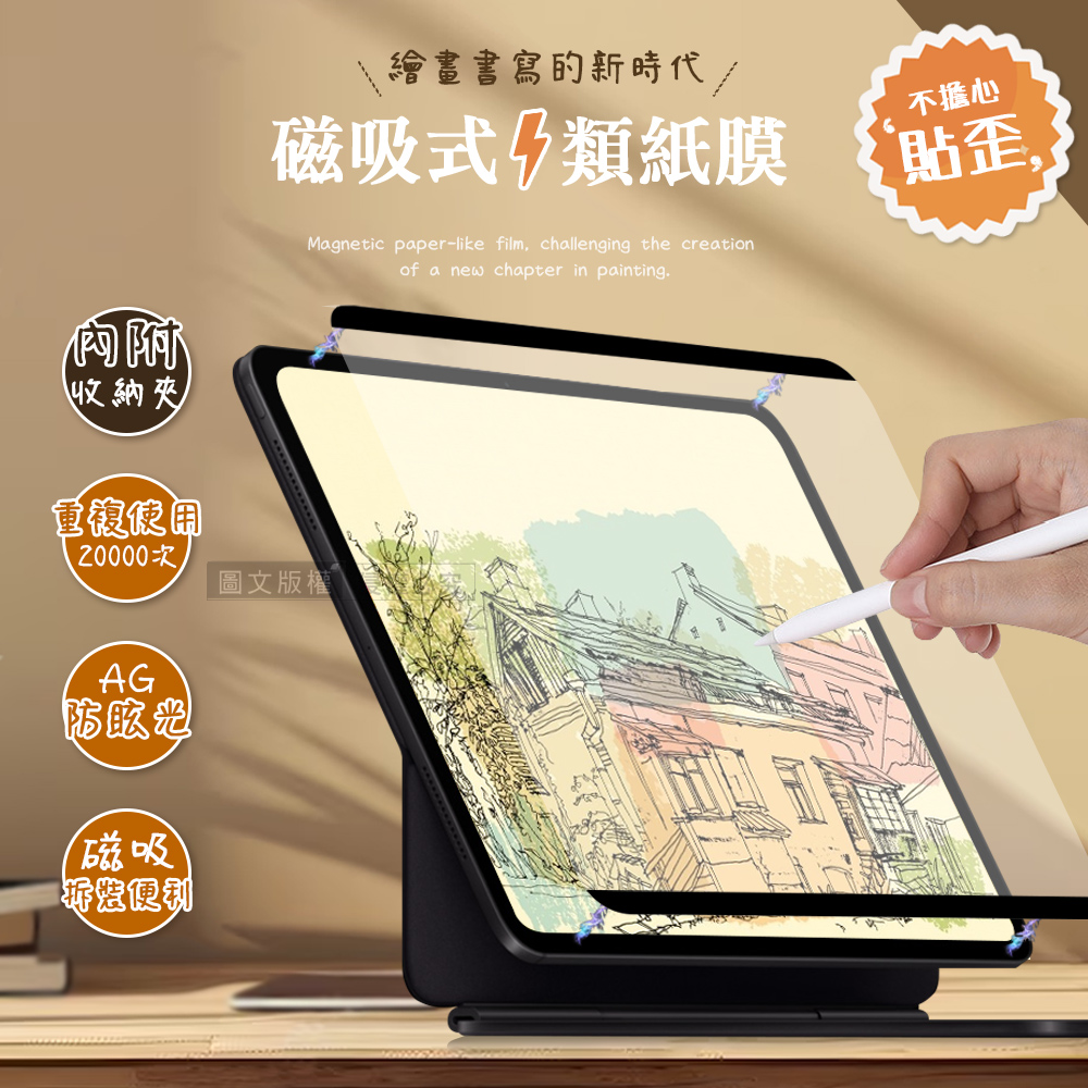 Antiglare 2024 iPad Pro 11吋 磁吸可拆式類紙膜 繪畫筆記專用膜保護貼