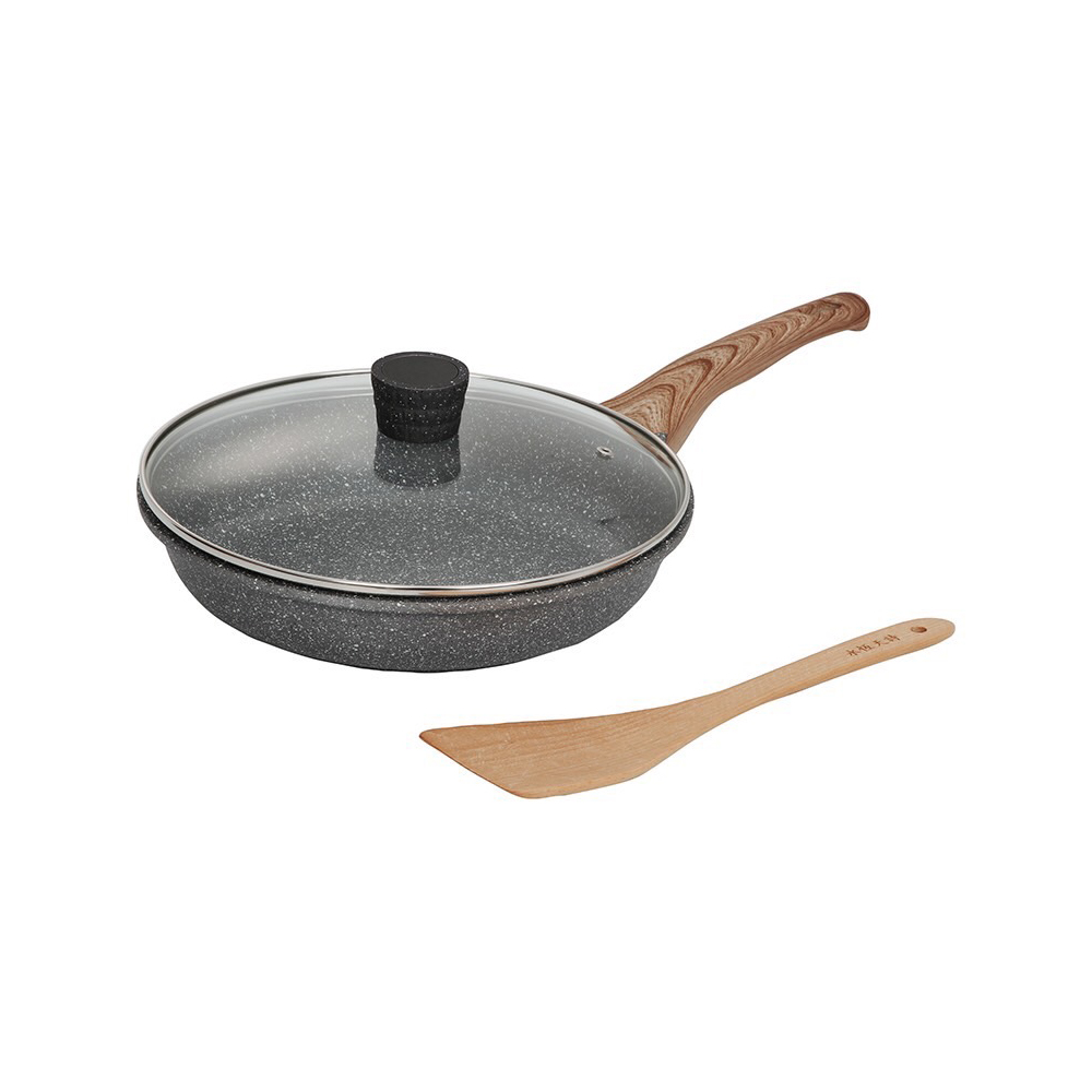 伊瑪 火山岩不沾煎盤28cm附蓋附鏟(覆底設計電磁爐可用)