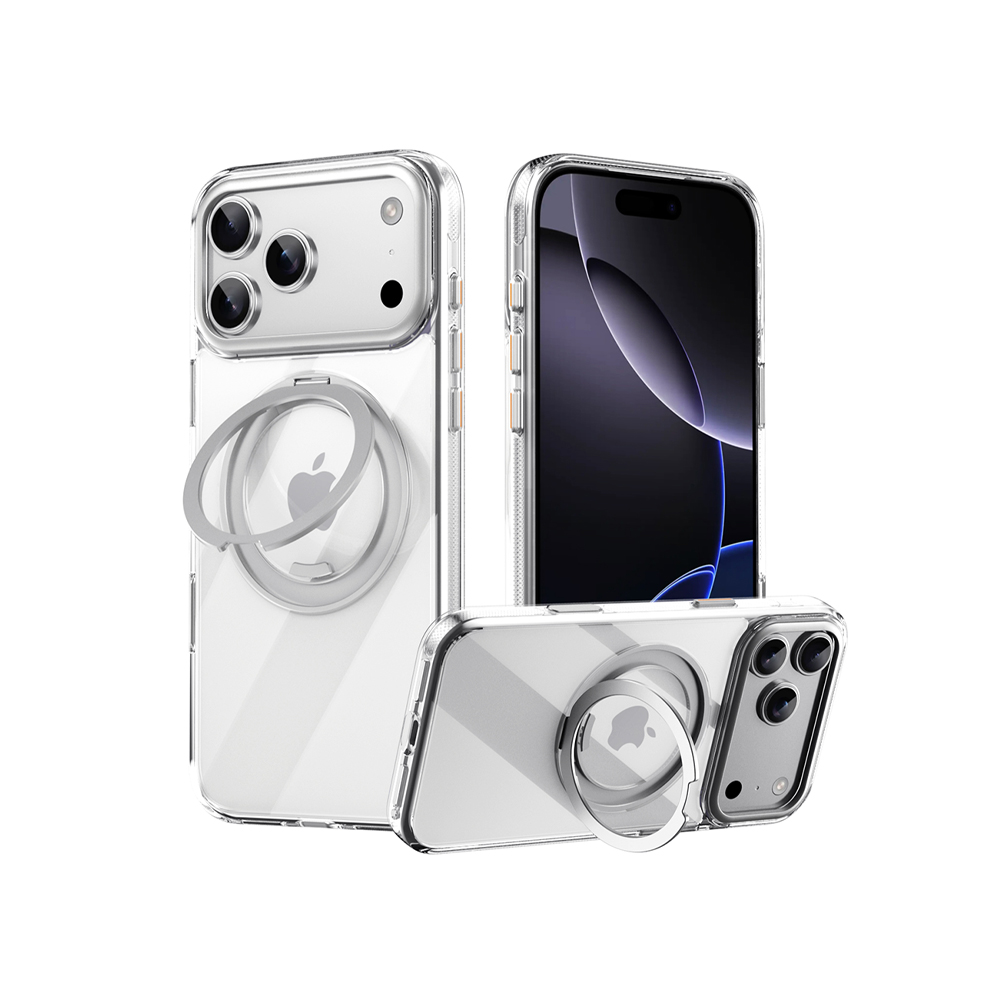 QinD Apple 蘋果 iPhone 17 Pro Max 旋轉磁吸支點殼(含相機鍵)(全透明)