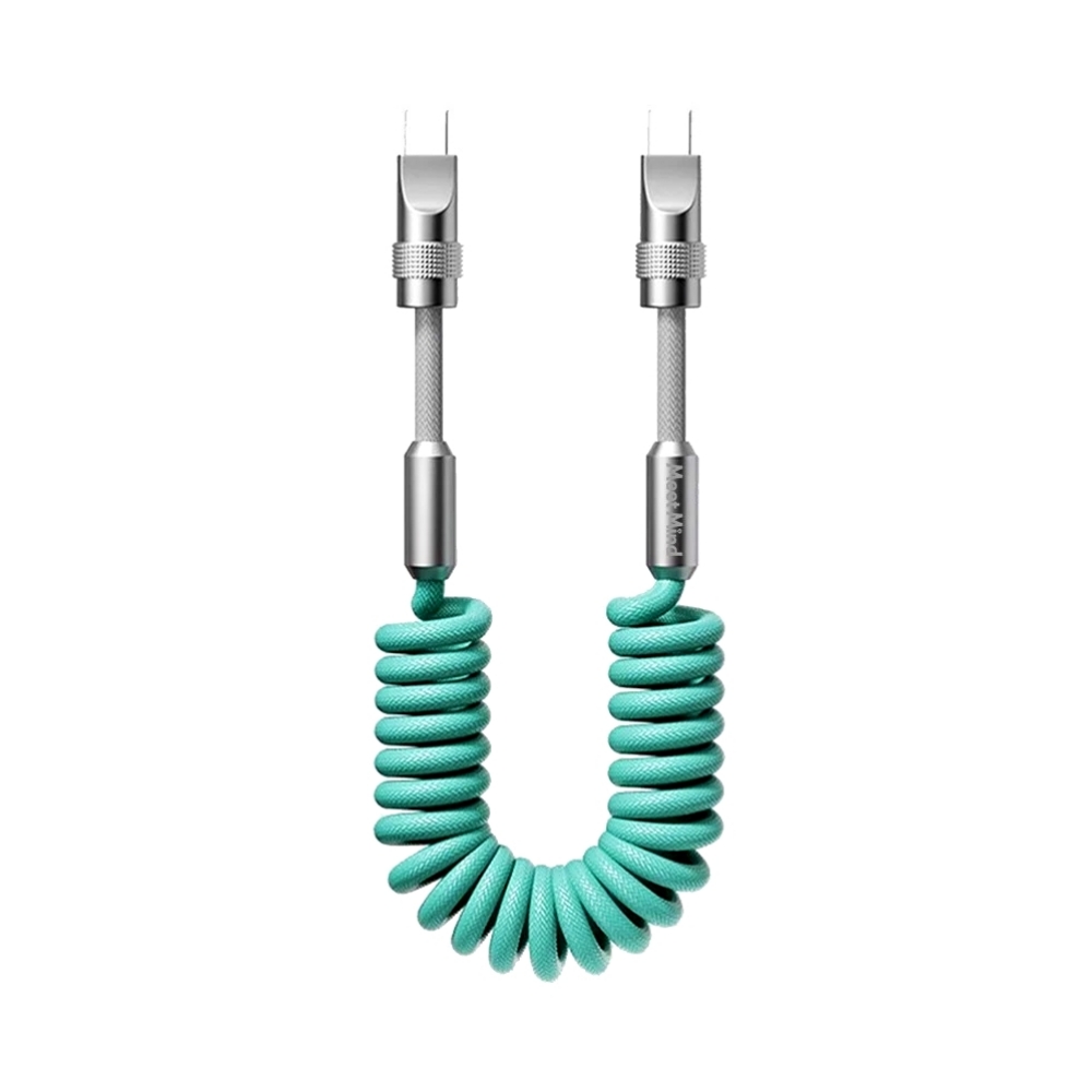 Meet Mind 撞色系列-彈簧螺旋編織強化快充線 湖藍+灰Type-C to Type-C