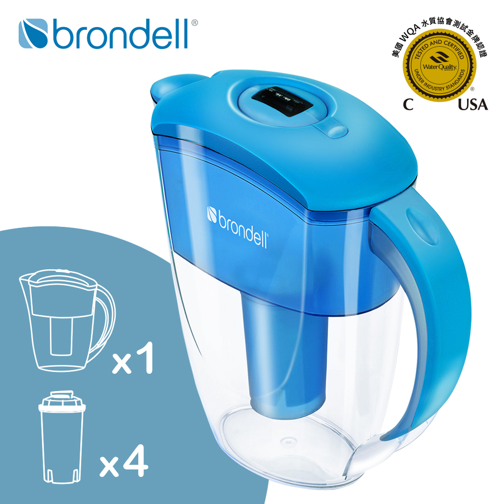 【brondell】美國邦特爾 純淨濾水壺（藍）(1壺4芯)