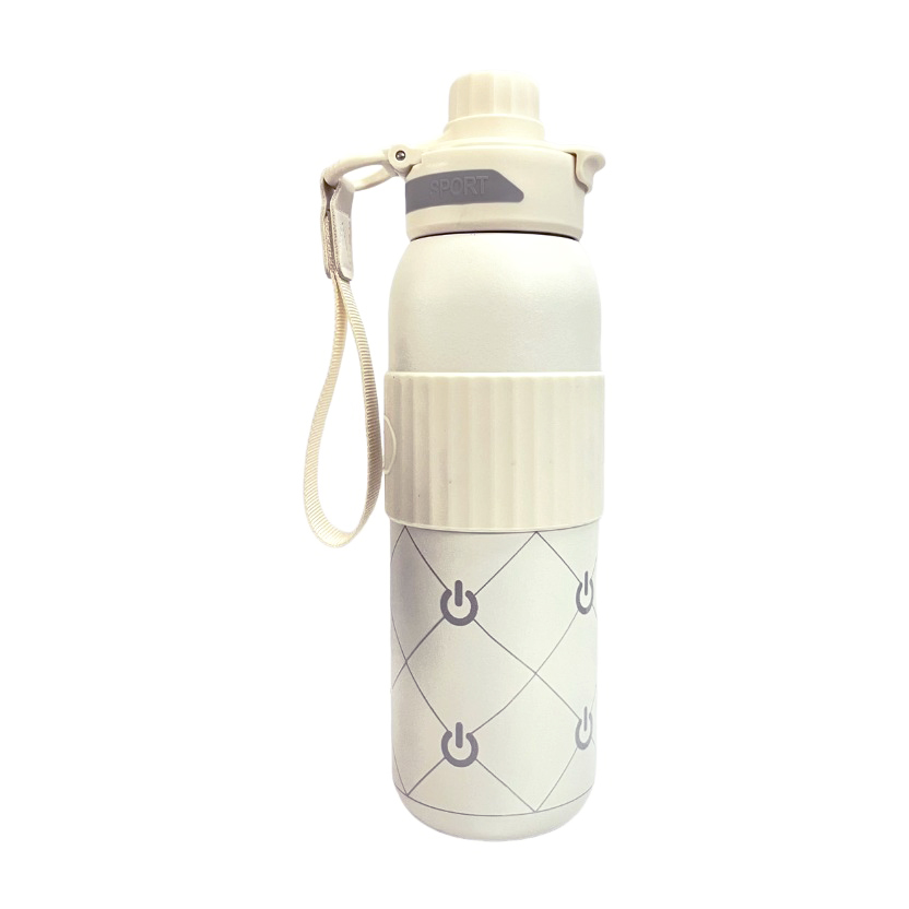 【Aloka】鈦動杯 運動保溫杯 600ml (格紋-白)+贈黑豆茶禮盒20入