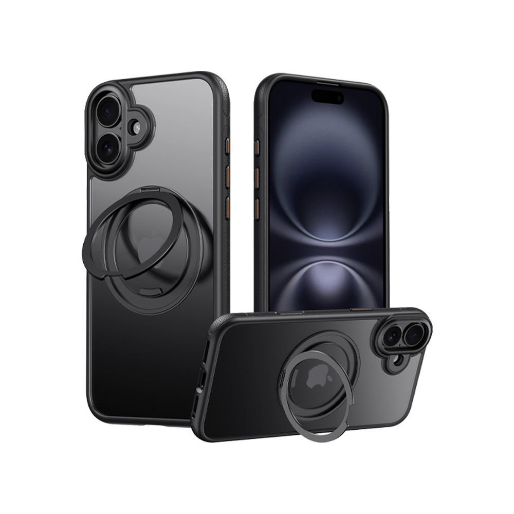QinD Apple 蘋果 iPhone 17 旋轉磁吸支點殼(含相機鍵)(耀石黑)