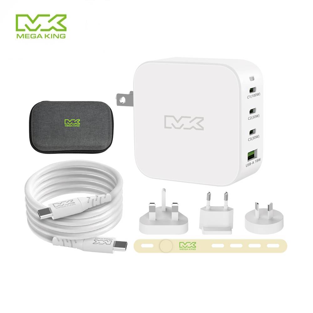 MEGA KING 100W 全能旅充收納組(100W 氮化鎵旅充頭 +100W高速充電線附萬國轉接器)