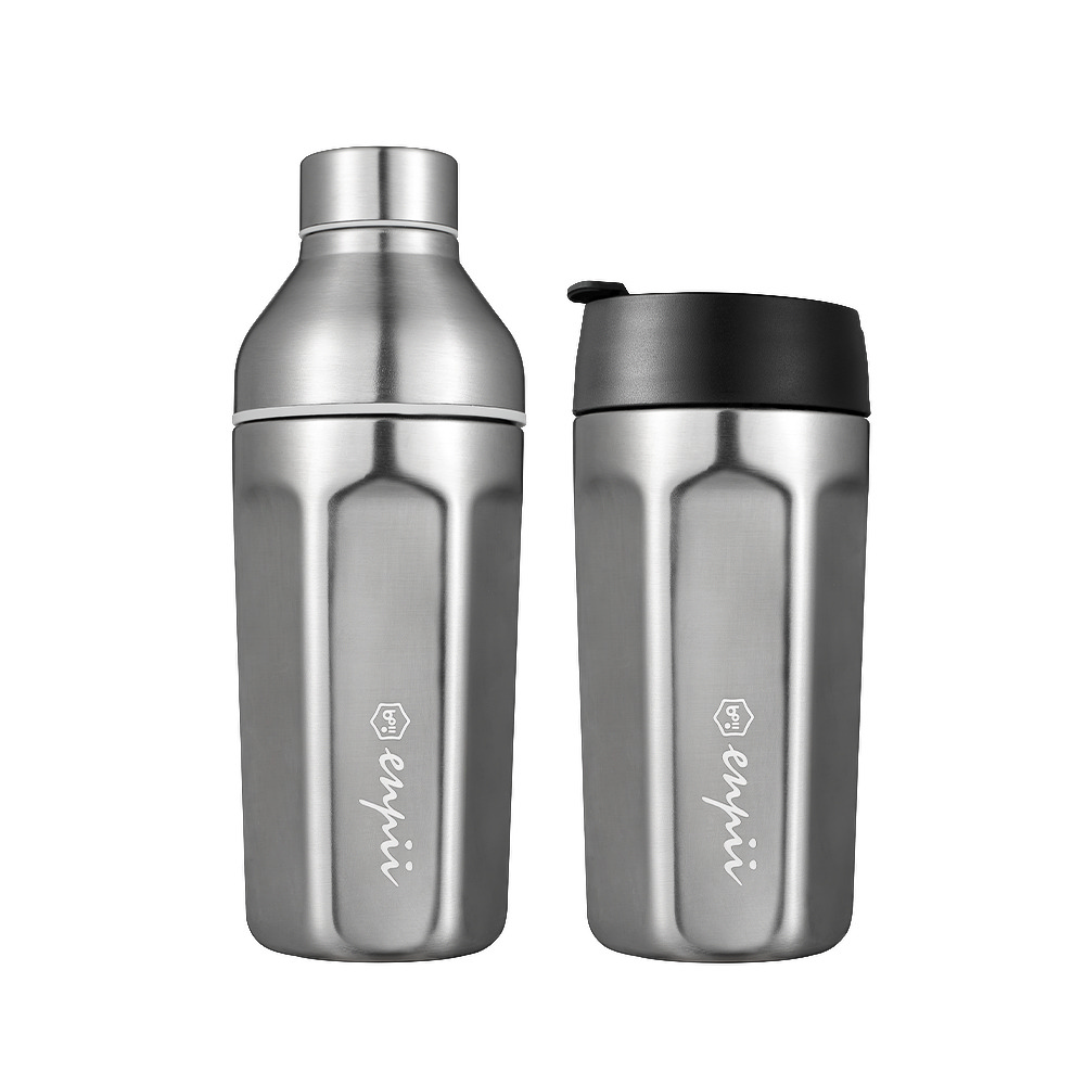 【本因 BOII】六角兩用保溫咖啡杯400/480ml- 鏡面銀