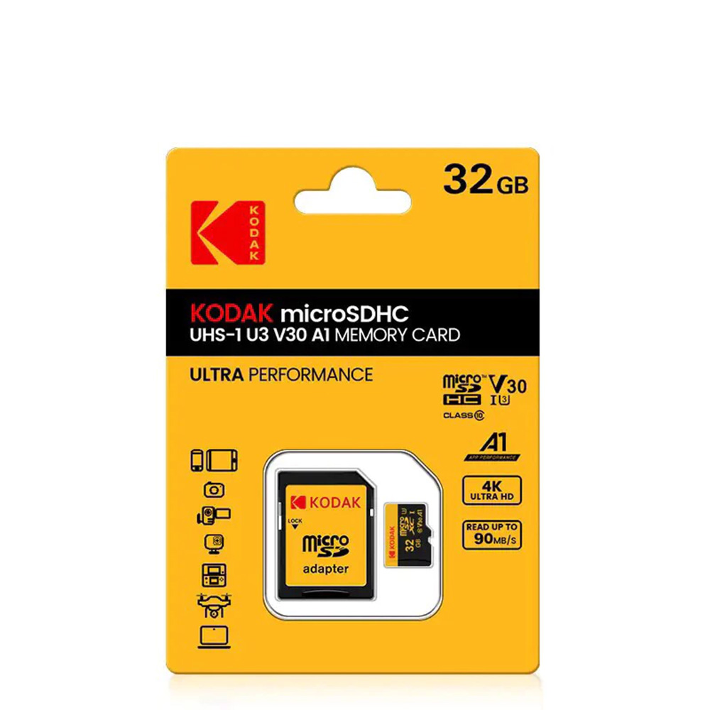 【Kodak 柯達】Micro(UHS-I U3/V30/A1)記憶卡-32GB(黑色)含轉接卡