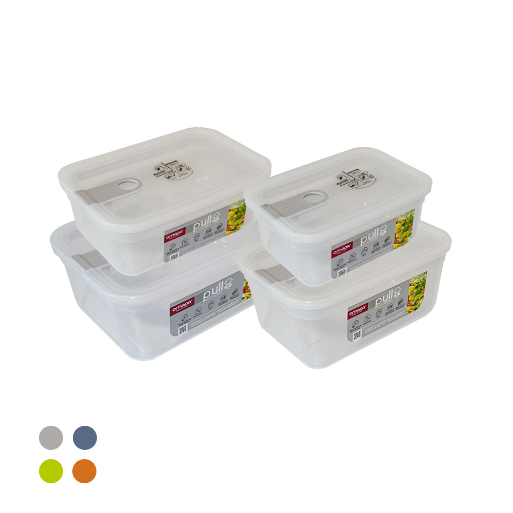 【OMADA】義大利製 主廚CHEF 易拉 保鮮盒0.75L+1.1L+1.5L+2.3L(小資四件組)隨機色