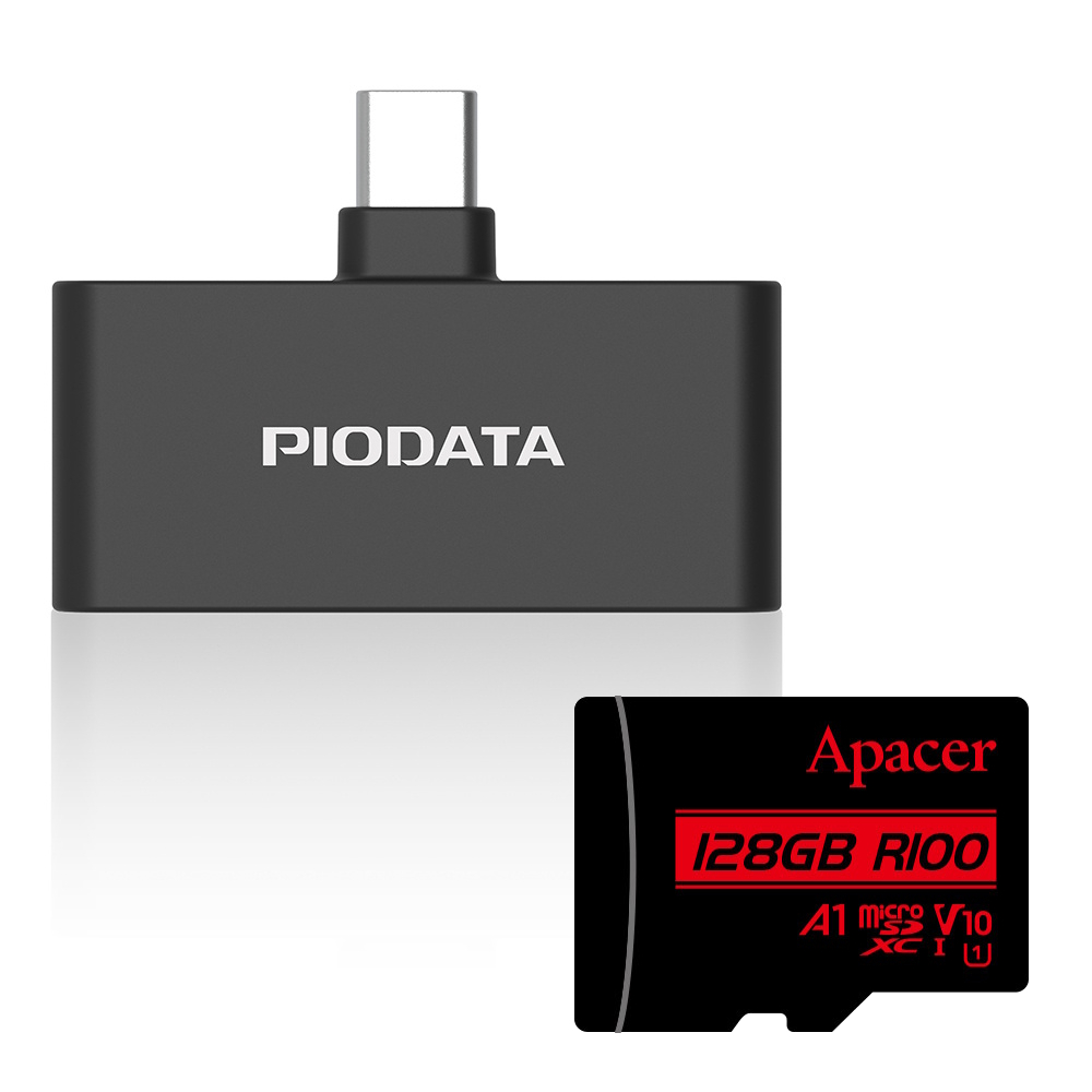 【組合價】PIODATA iXflash 備份Q寶 手機備份讀卡機(黑)+記憶卡Apacer microSDXC 128GB附轉卡)