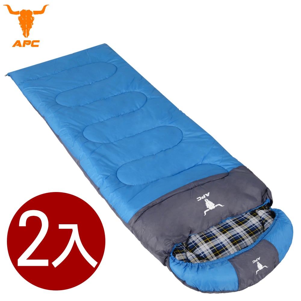 APC《純棉格子》秋冬加寬可拼接全開式睡袋-藍色(2入組)