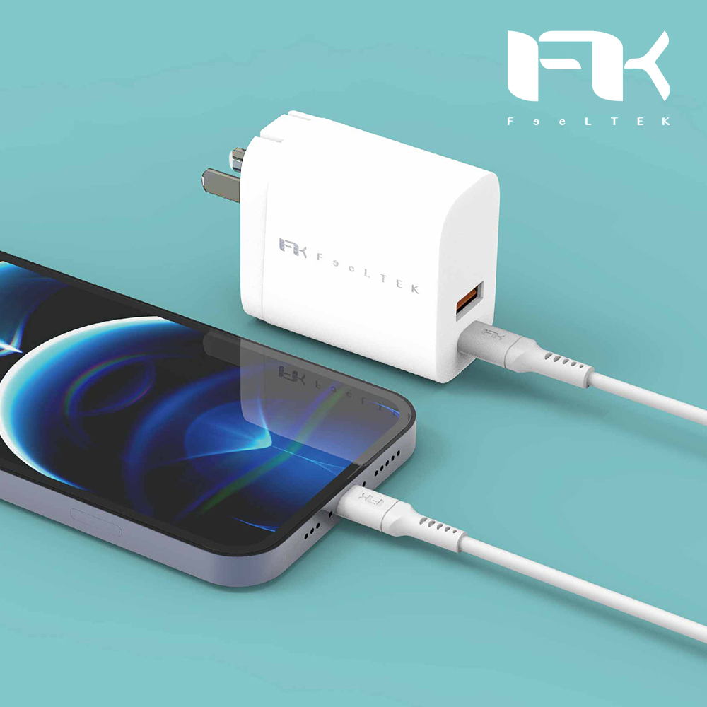 【Feeltek】FTK 30W 雙孔PD快充組(內附MFI認證 C to L 1.2M充電線)