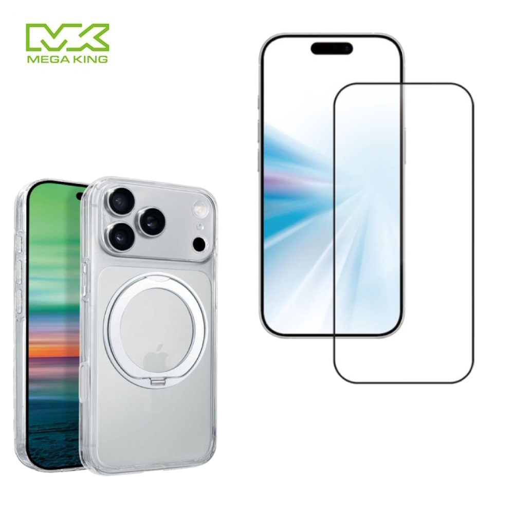 【超值組合10】MEGA KING iPhone 18 Pro 多功能旋轉立架保護殼+滿版玻璃貼