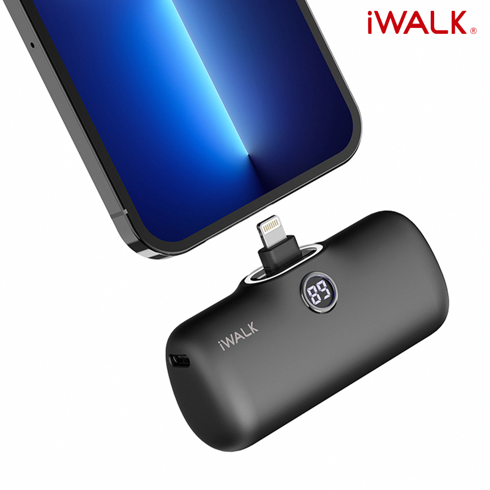【iWALK】Pro 五代 快充數顯版 直插式口袋電源 行動電源 4800mAh(Lightning接頭專用)(有標示Wh)-雅黑