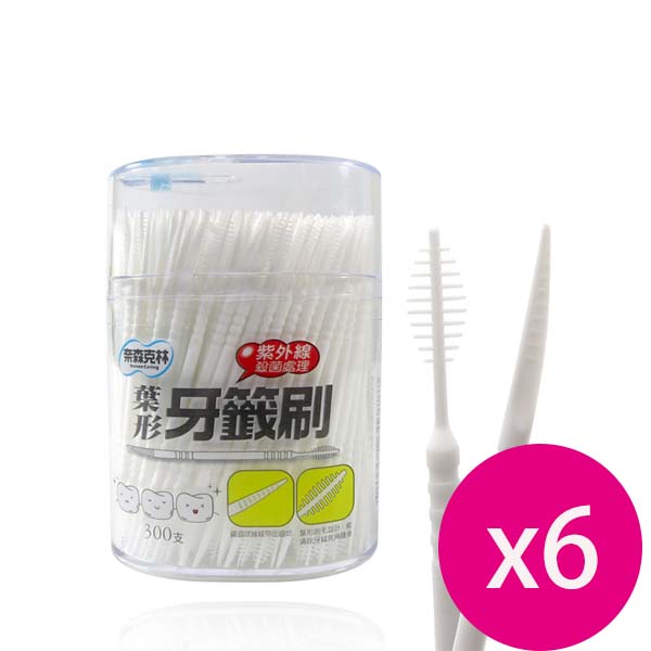 奈森克林 葉形雙效牙籤刷300支圓罐*6瓶