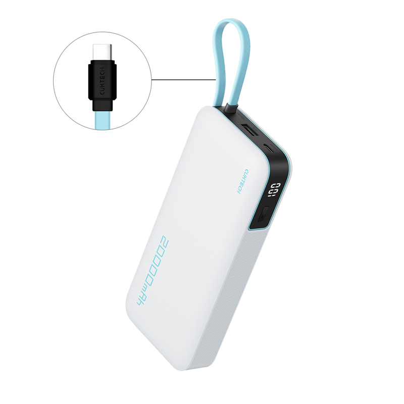 【Wh+CCC標示】CUKTECH 酷態科 55W TYPE-C 自帶線行動電源 20000mAh (PB200N)-銀白
