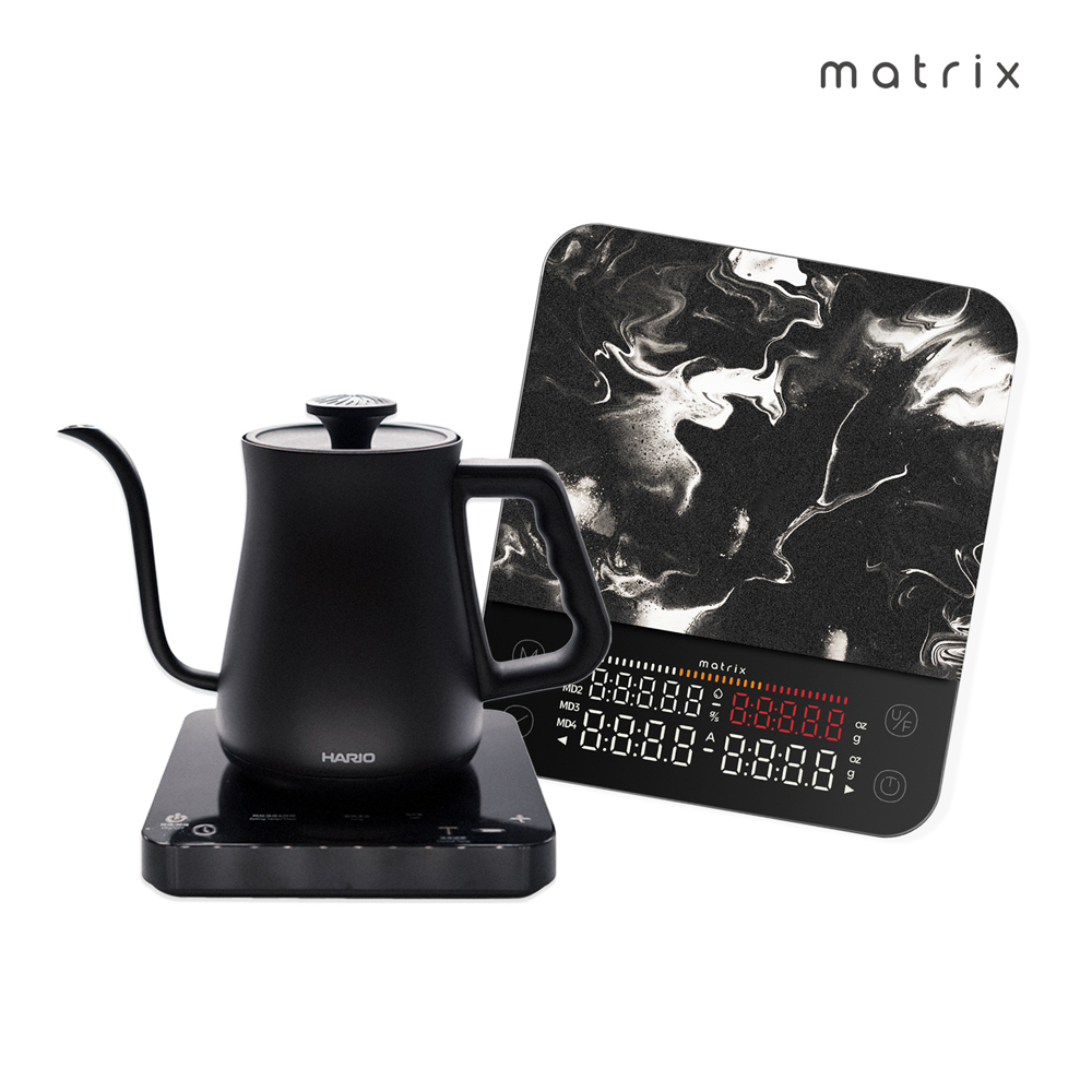 【Matrix X HARIO】M2 Pro AI大師 咖啡秤+α 阿爾法溫控細口壺650ml 黑色組合 /AI智能引導/粉液比/粉水比 /手沖咖啡壺/STRI
