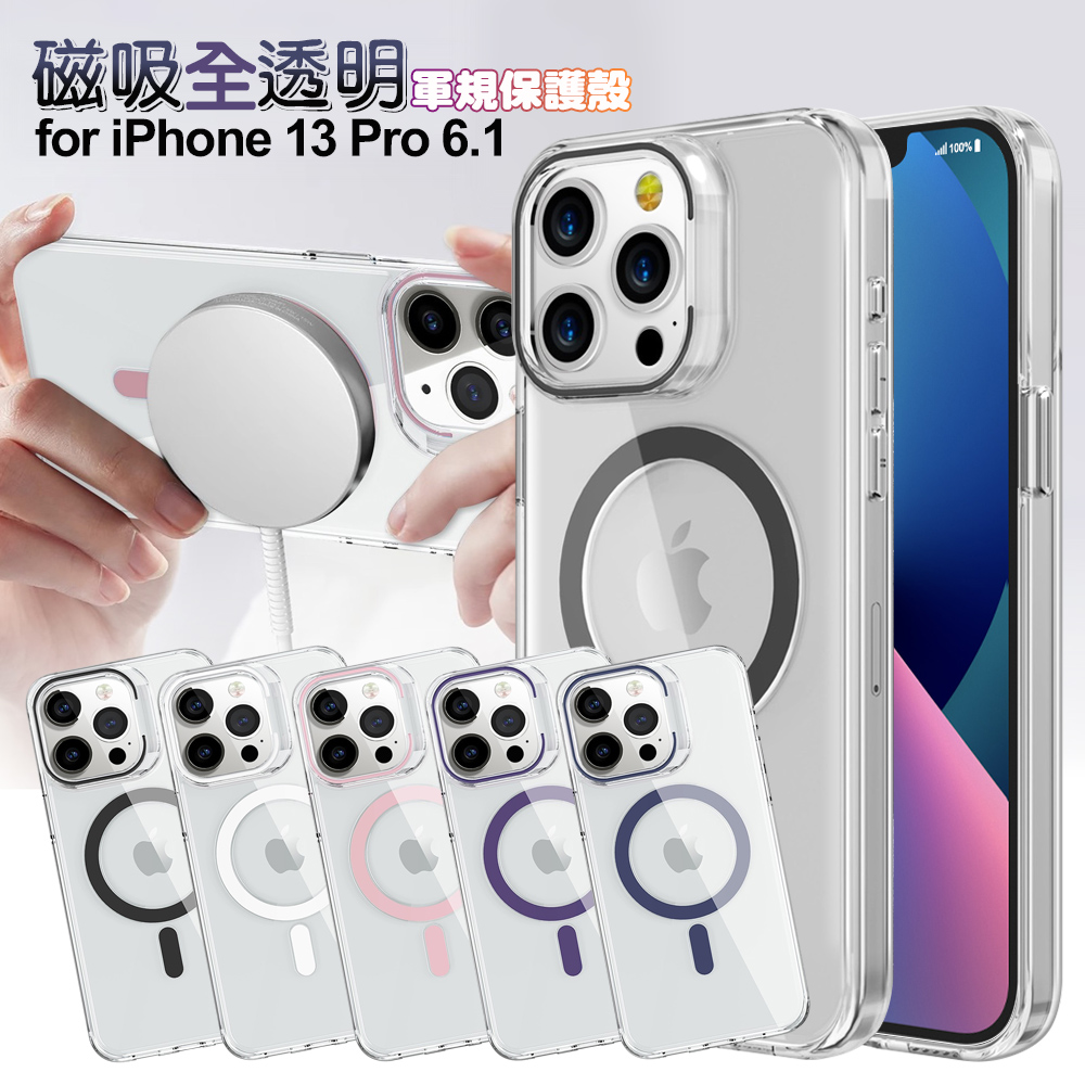 CITY BOSS for iPhone 13 Pro 6.1 磁吸全透明軍規保護殼-藍