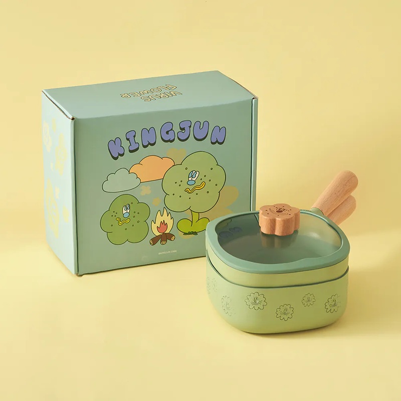 【DOZO嚴選】LMGxKINGJUN-病毒花方方鍋組(湯鍋+烤盤) 18cm_綠色