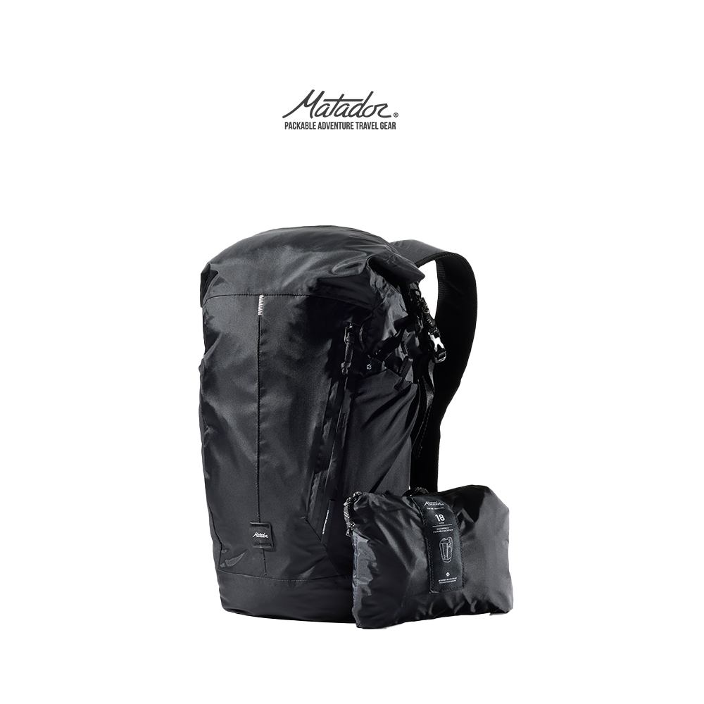 【Matador 鬥牛士】 Waterproof Packable Backpack 18L 耐候捲口折疊背包 - 黑色/旅行背包/可收納/折疊/輕量化/捲口