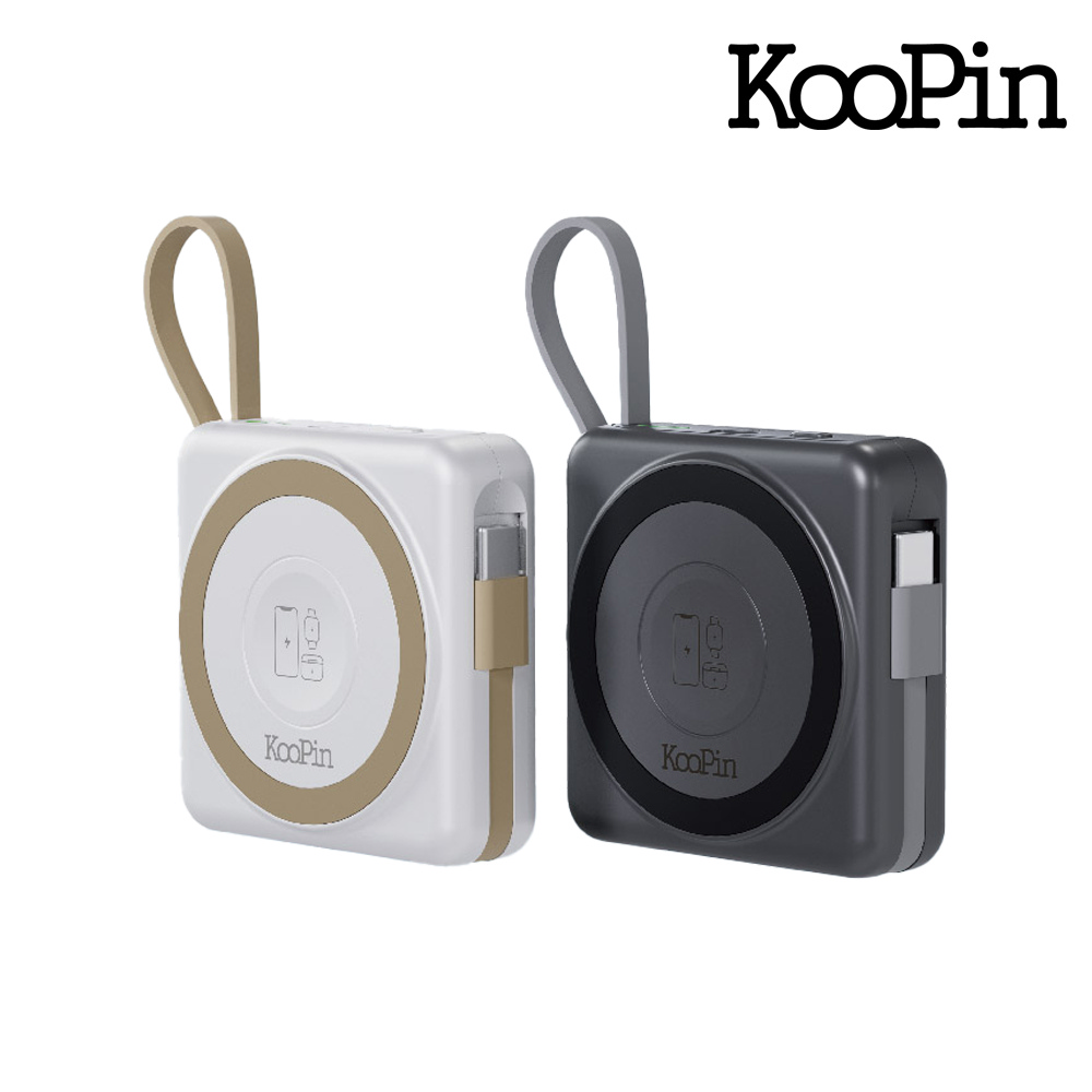 KooPin SSSB半固態防爆自帶線小立方磁吸行動電源(5000mAh)(黑灰)