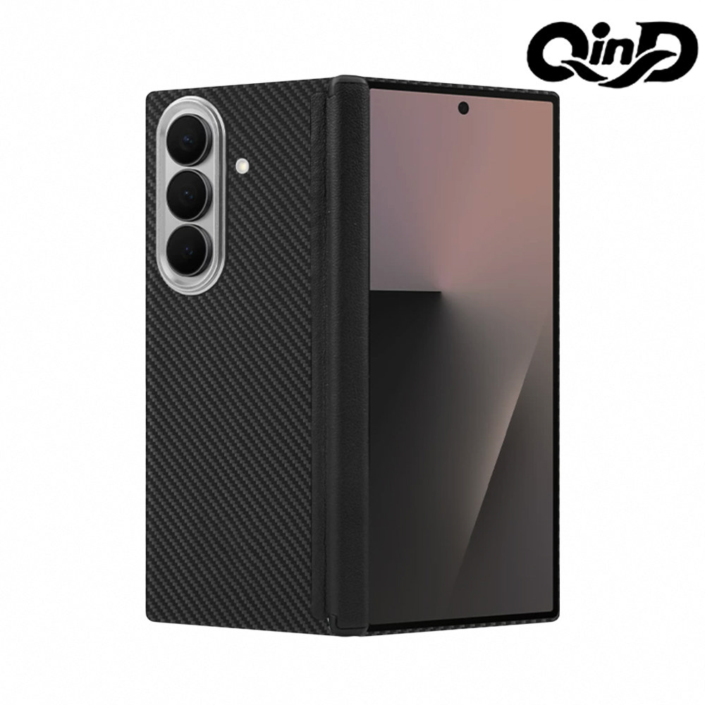 QinD SAMSUNG 三星Galaxy Z Fold 8 Ultra 5G 凱夫拉碳纖維紋磁吸保護殼