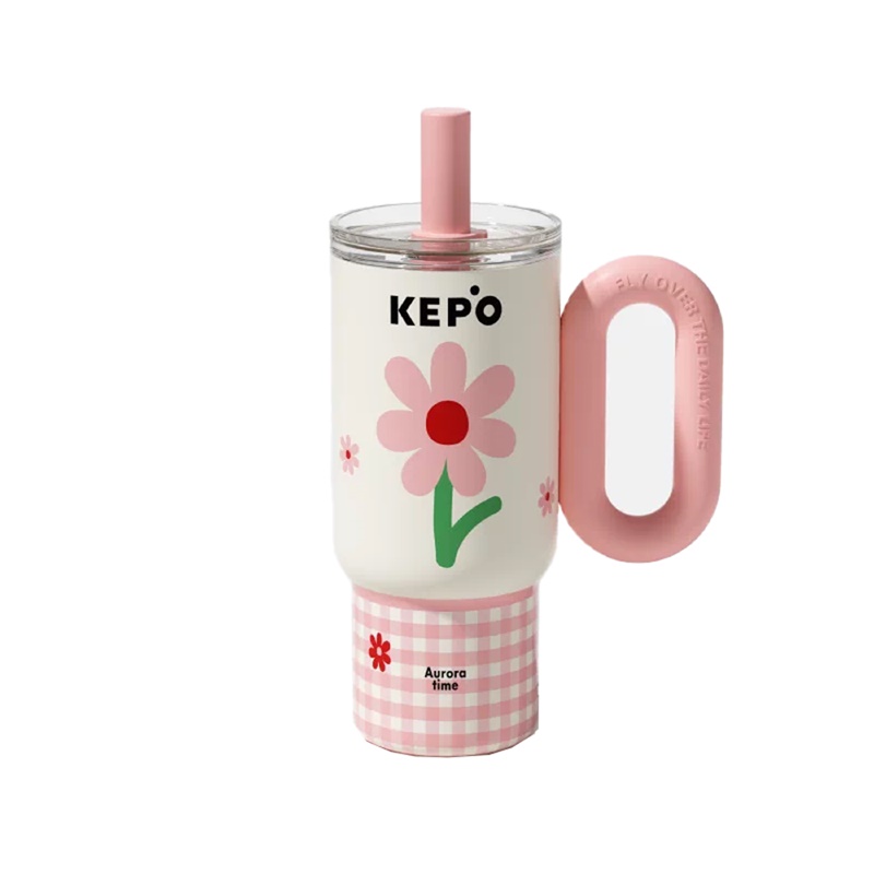 KEPO LQ 900ML KC012 靈感之花冰霸杯 吸管保溫杯 陶瓷款 花會開