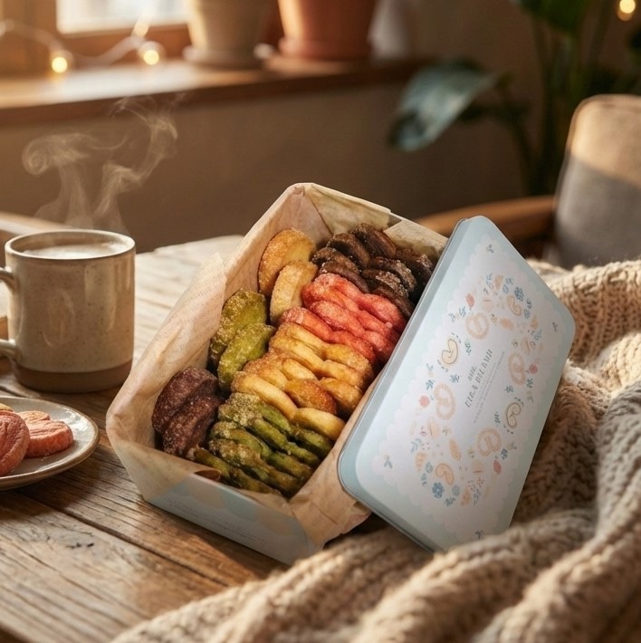 【DOZO嚴選】菲卡島 Fika Island-雪降酥 純色綜合款 法式鐵盒 含:雪降酥 16片 (4口味) + 厚燒奶油餅乾 6片(3口味) 附品牌提袋