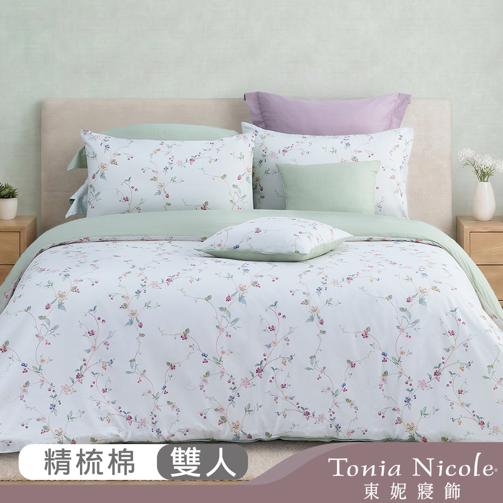 【Tonia Nicole 東妮寢飾】綠野莓蹤100%精梳棉兩用被床包組(雙人)