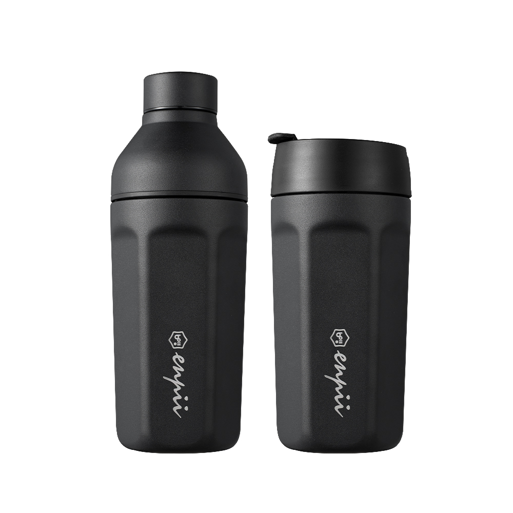 【本因 BOII】六角兩用保溫咖啡杯400/480ml- 碳木黑