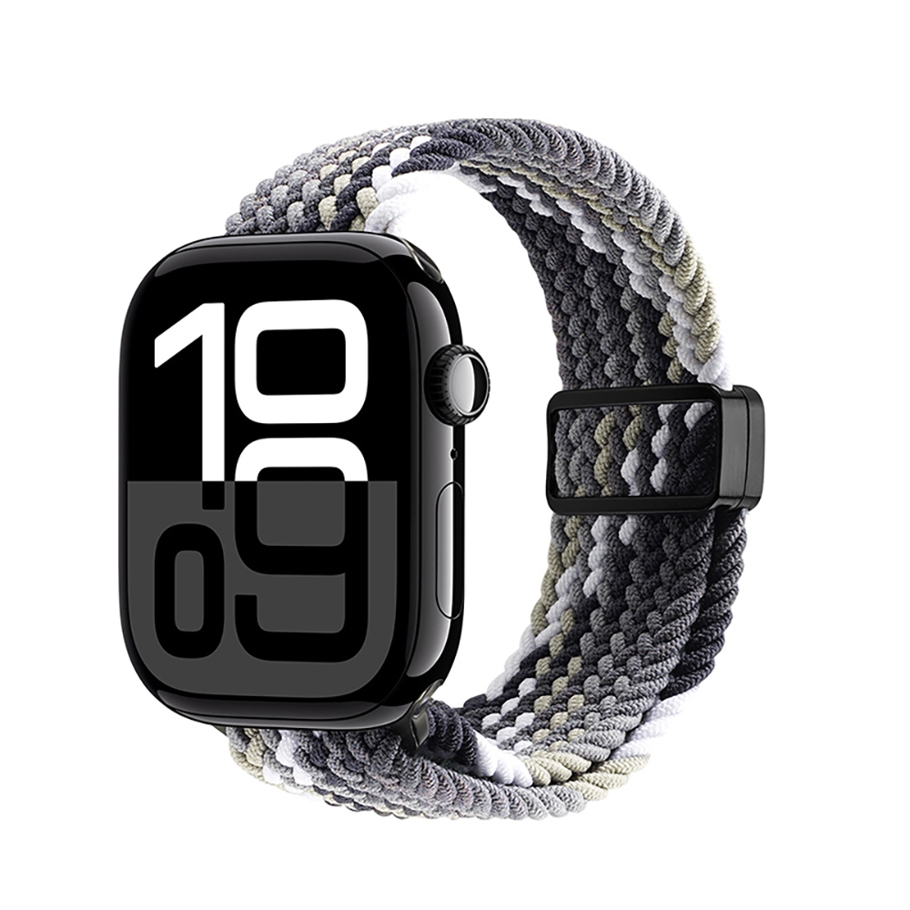 DUX DUCIS Apple Watch (42/44/45/46/49mm) 彈力磁吸扣編織錶帶(黑巧色)