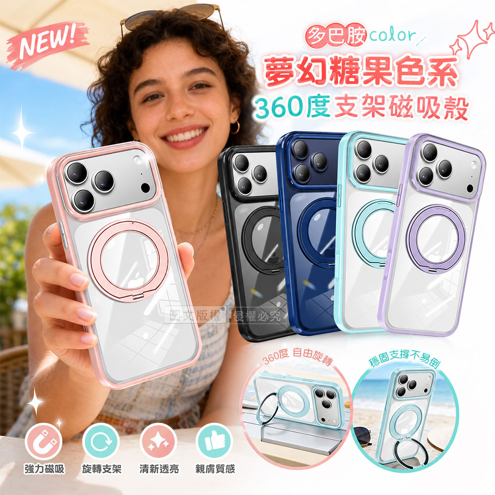 VOORCA 夢幻糖果360系列 iPhone 17 Pro N52晶透磁吸殼 360度旋轉支架手機殼 保護殼(葡萄軟糖)