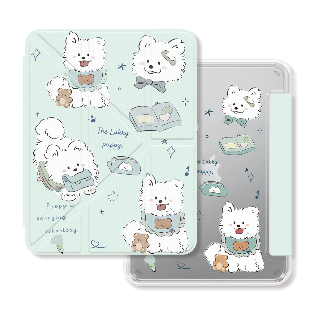 VXTRA 療癒萌寵 2026 iPad Air8 11吋 M4 Y折晶透 防摔三角立架皮套 含筆槽(笑笑犬)