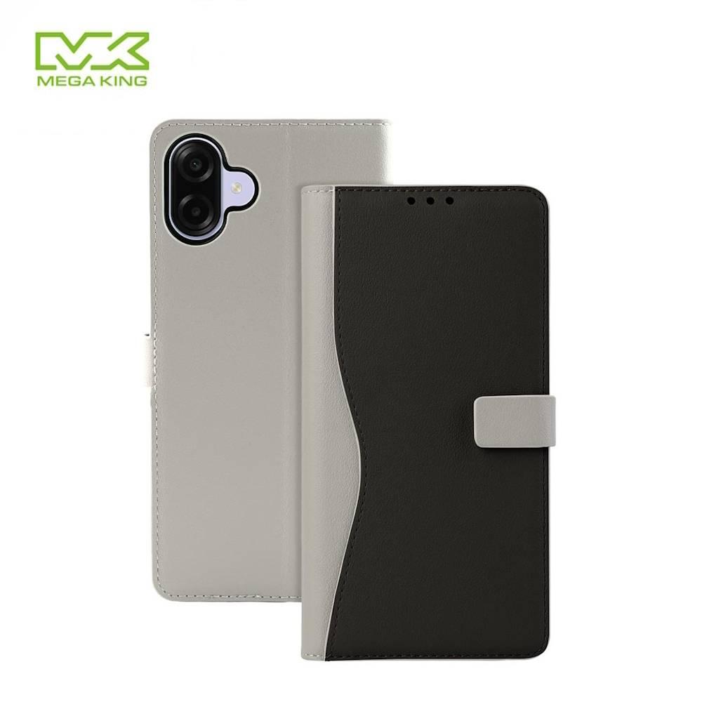 MEGA KING 三星 Galaxy A07 5G 側掀皮套 黑灰