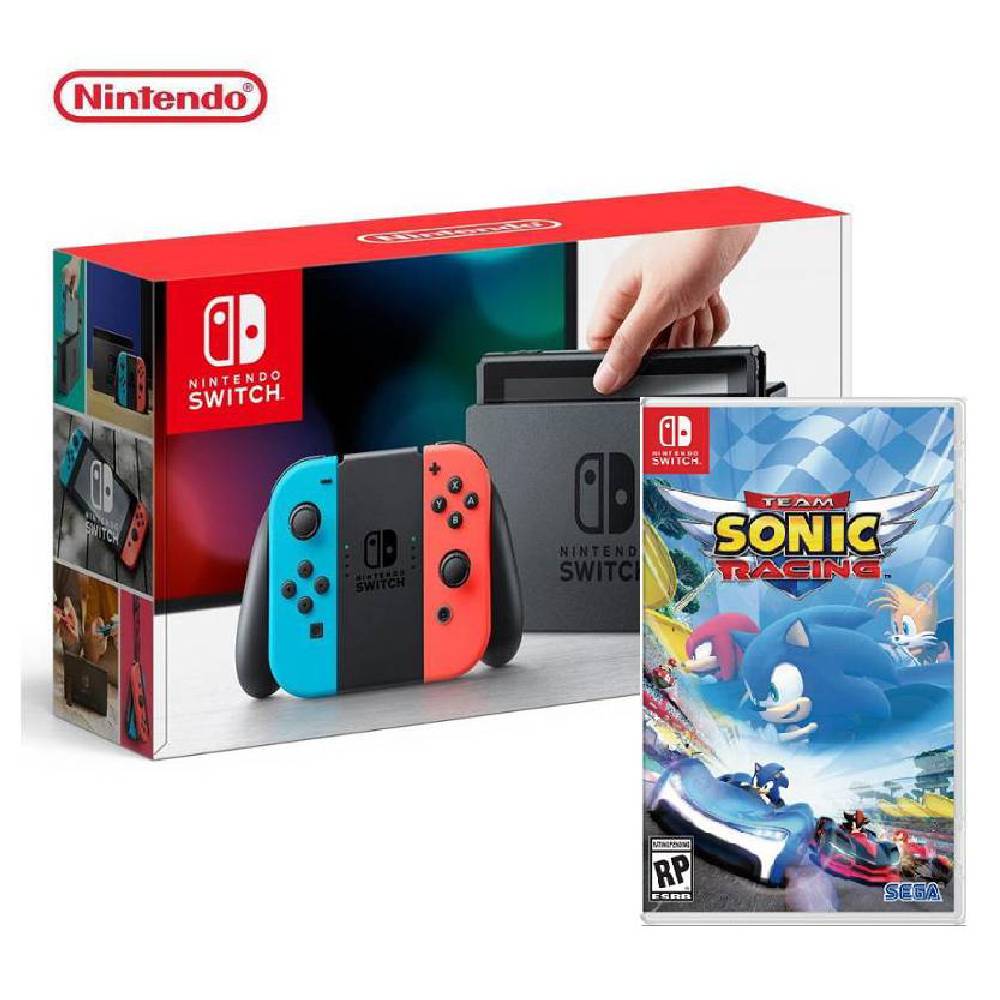 Nintendo 任天堂 Switch 主機 電光紅藍 (台灣公司貨)+搭檔組隊大賽車中文版