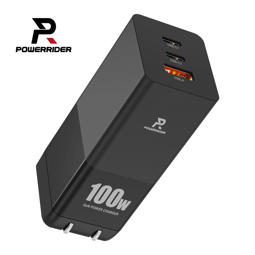 PowerRider 100WGaN氮化鎵三孔折疊快速充電器-黑 PD100CA(K)