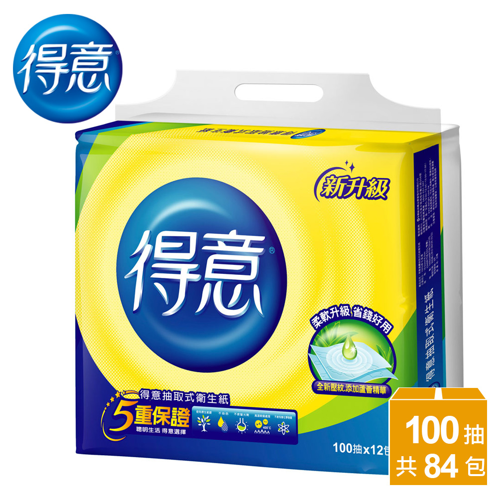 得意連續抽取式花紋衛生紙100抽x12包x7袋