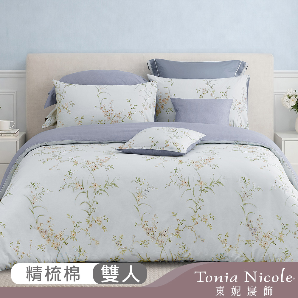 【Tonia Nicole 東妮寢飾】清嵐花跡100%精梳棉兩用被床包組(雙人)