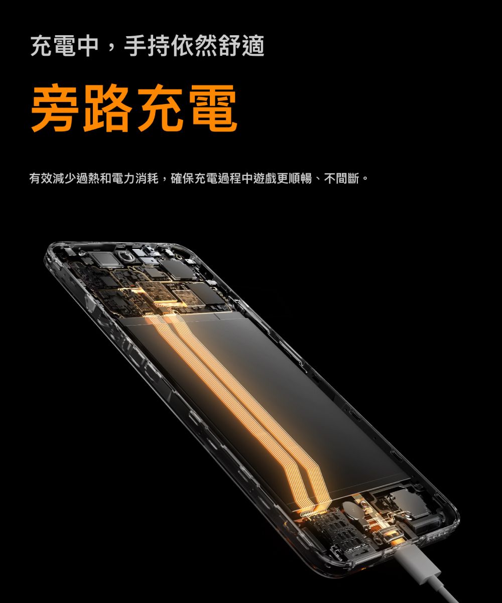 充電中,手持依然舒適旁路充電有效減少過熱和電力消耗,確保充電過程中遊戲更順暢、不間斷。