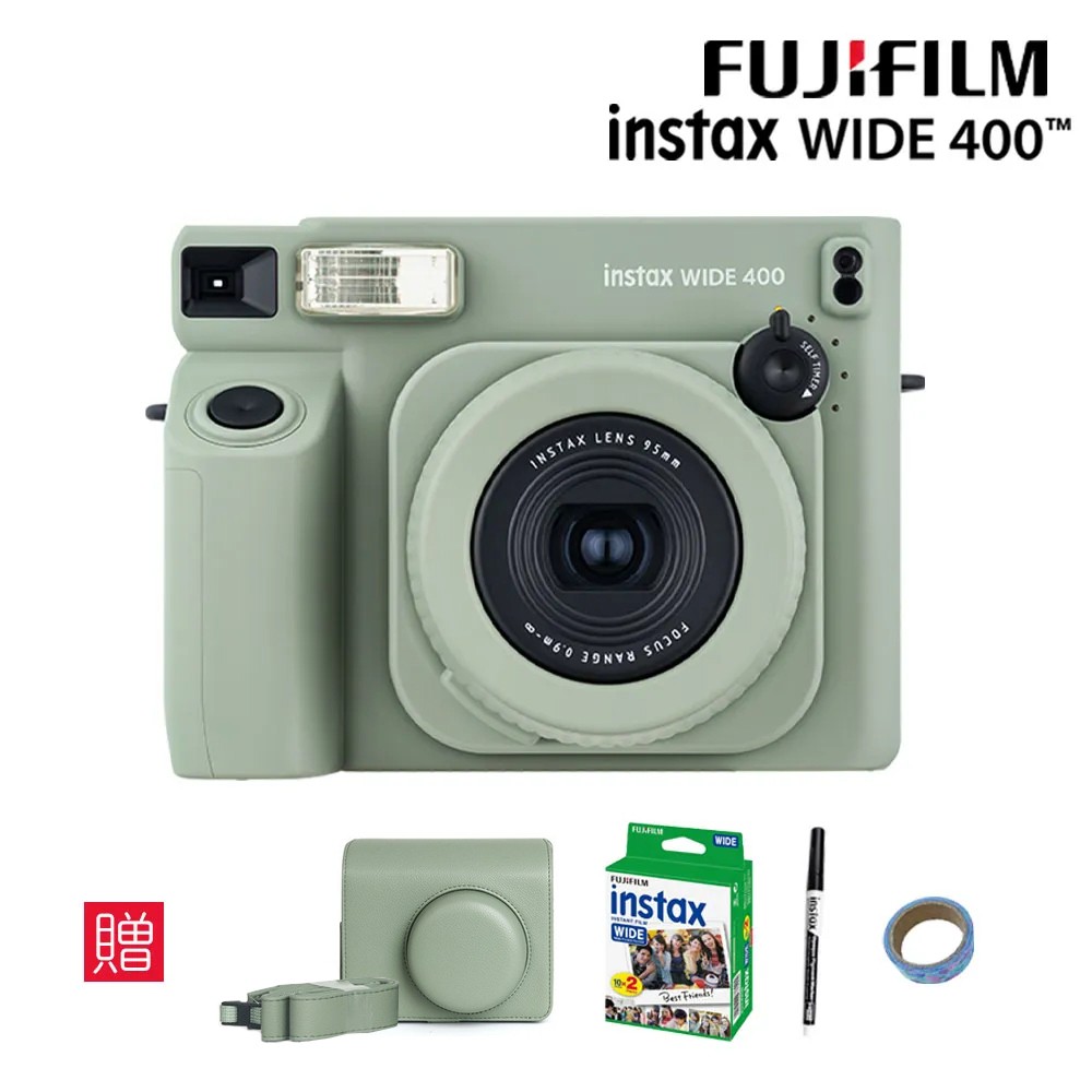 贈20張底片專用皮套豪禮組 富士 FUJIFILM instax WIDE 400 寬幅型 拍立得相機 -綠色 (公司貨) 保固一年