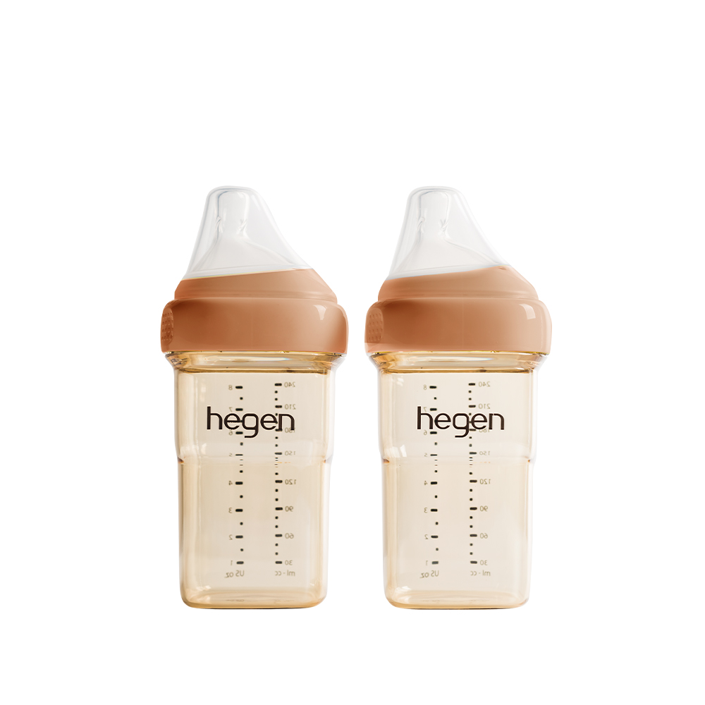 【hegen】金色奇蹟PPSU多功能方圓型寬口奶瓶 240ml 雙瓶組 - 柔褐楓