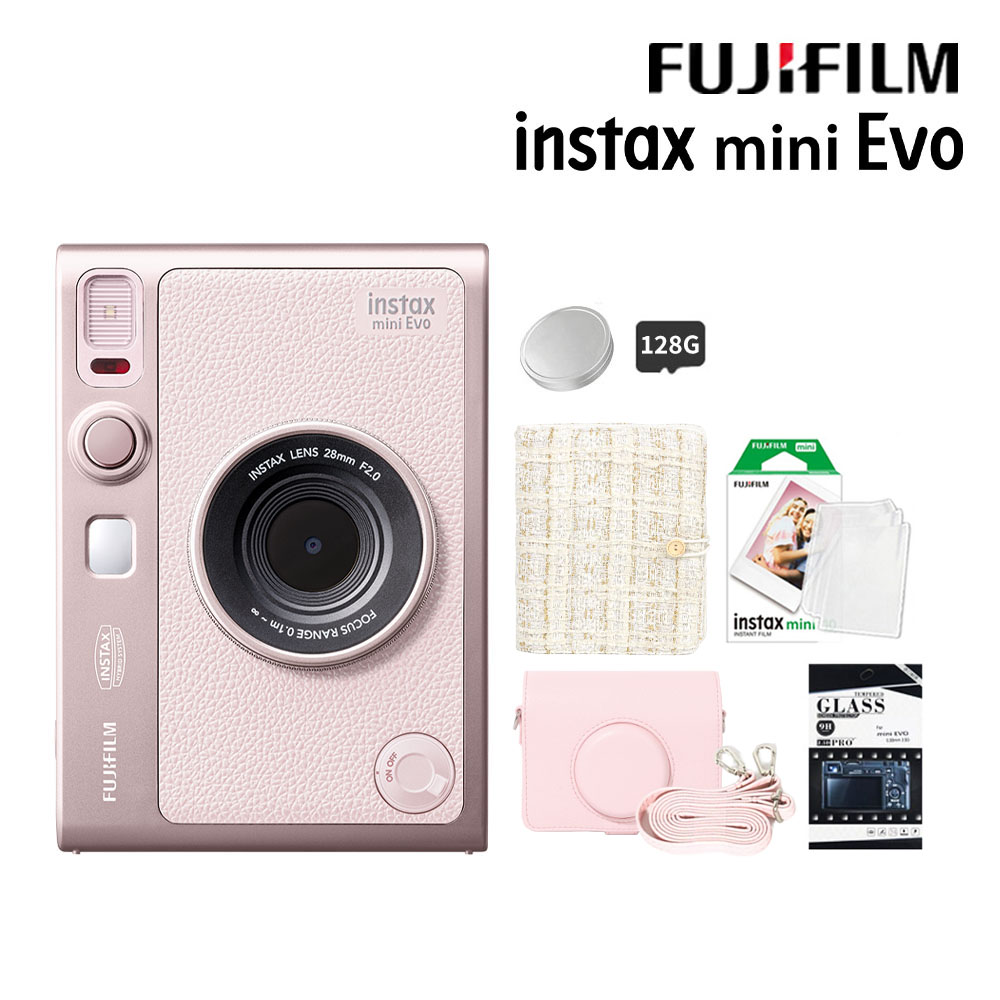 【專用皮套100張底片組合】富士 Fujifilm Instax Mini EVO (玫瑰粉) 拍立得相機 印相機 公司貨 保固一年