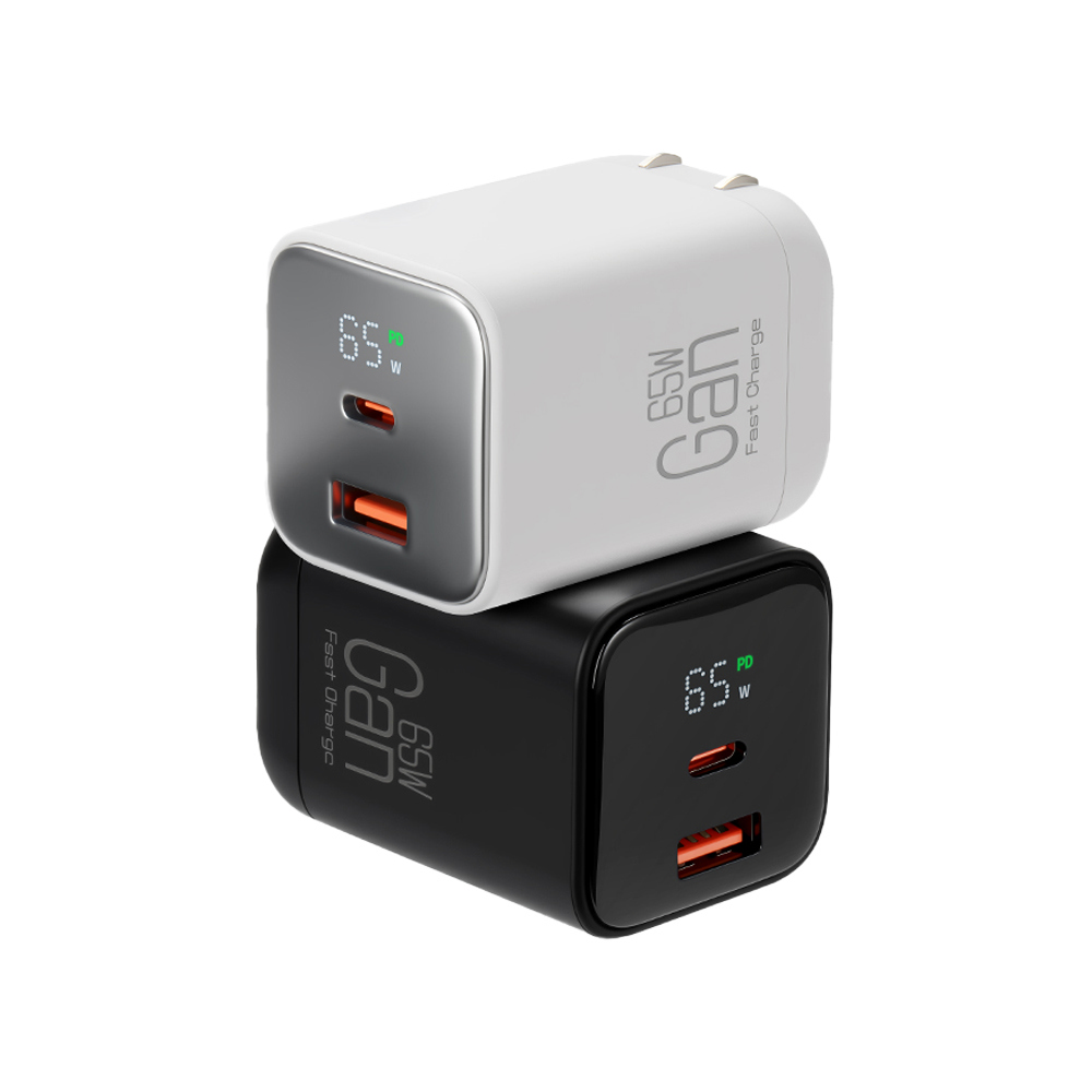 CYKE K59 Gan 65W氮化鎵雙孔 PD 快充 USB-C+USB-A 充電器(黑色)