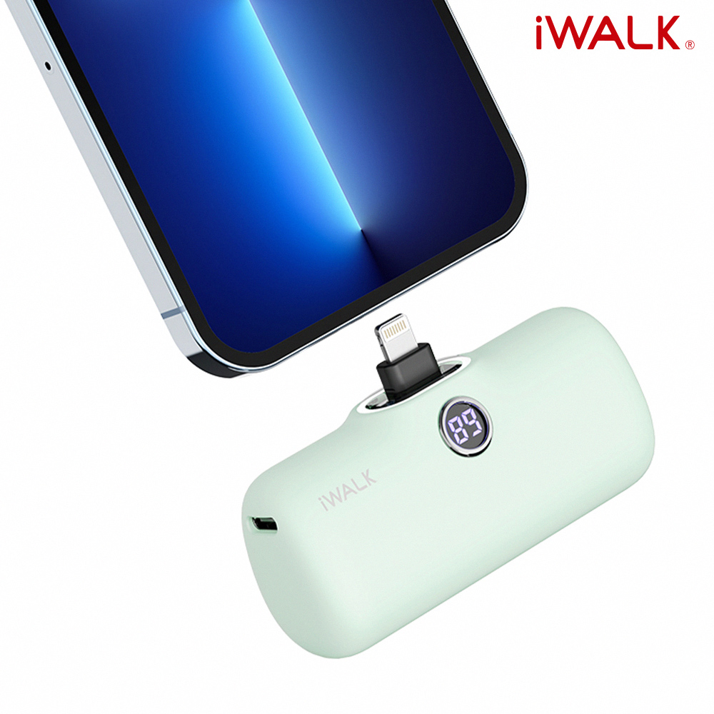 【iWALK】Pro 五代 快充數顯版 直插式口袋電源 行動電源 4800mAh(Lightning接頭專用)(有標示Wh)-綠湖