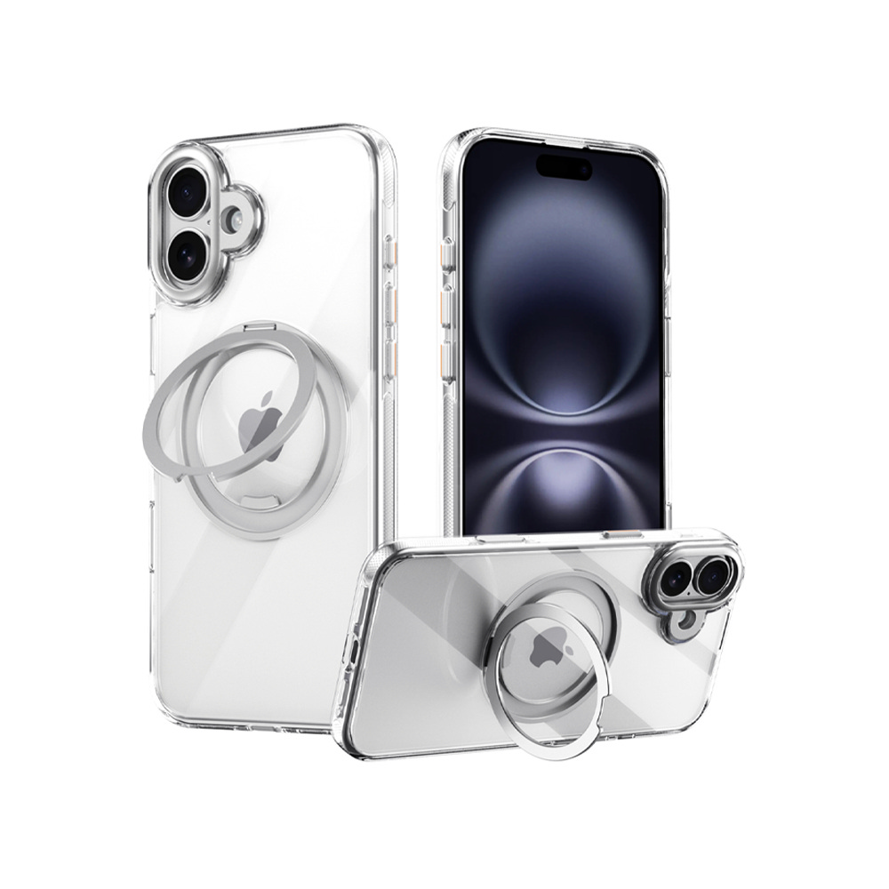 QinD Apple 蘋果 iPhone 16 旋轉磁吸支點殼(含相機鍵)(全透明)