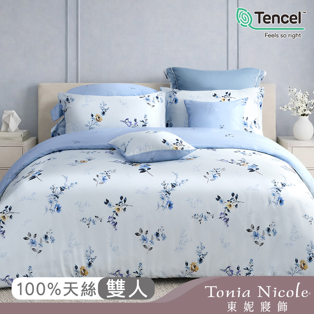【Tonia Nicole 東妮寢飾】沐藍織光60支環保印染100%萊賽爾天絲兩用被床包組(雙人)